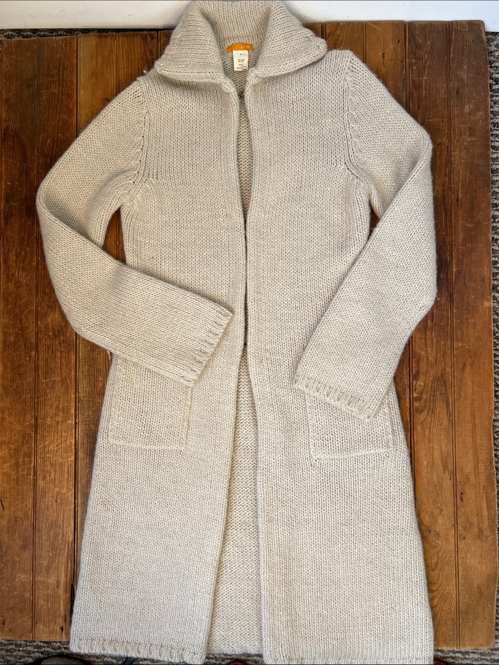 J. Crew Long Cream Alpaca Cardigan sweater coat size medium